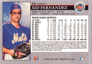 Sid Fernandez  baseball card collectible - Main Image 2