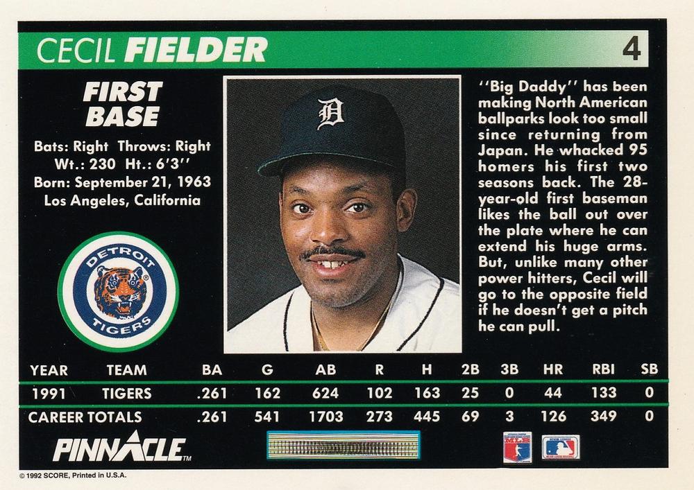 Cecil Fielder  baseball card collectible - Main Image 2