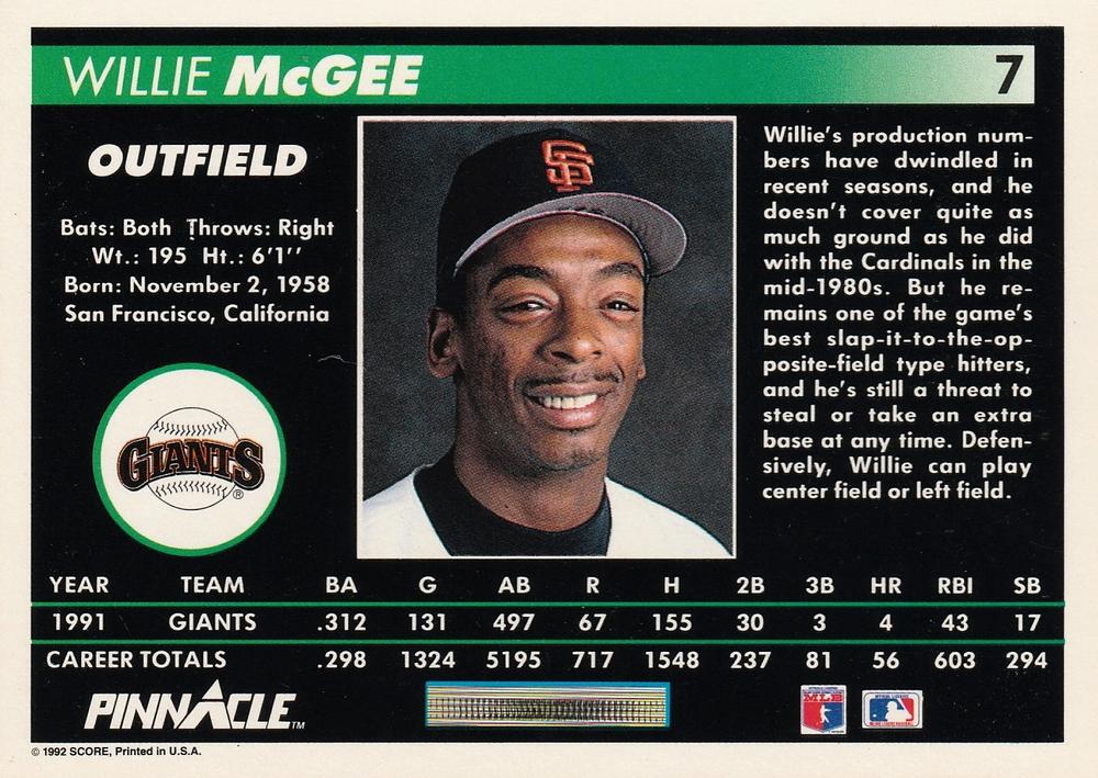 Willie McGee  baseball card collectible - Main Image 2
