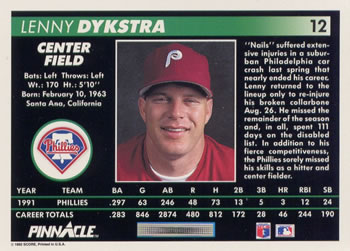 Lenny Dykstra  baseball card collectible - Main Image 2