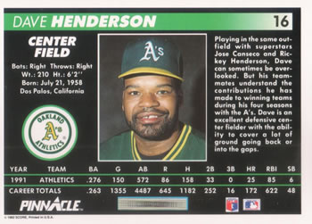Dave Henderson  baseball card collectible - Main Image 2