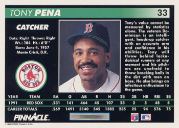 Tony Pena  baseball card collectible - Main Image 2