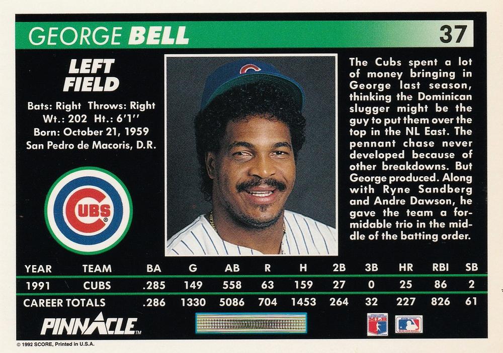 George Bell  baseball card collectible - Main Image 2