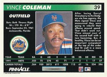 Vince Coleman  baseball card collectible - Main Image 2