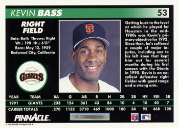 Kevin Bass  baseball card collectible - Main Image 2