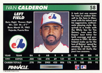 Ivan Calderon  baseball card collectible - Main Image 2
