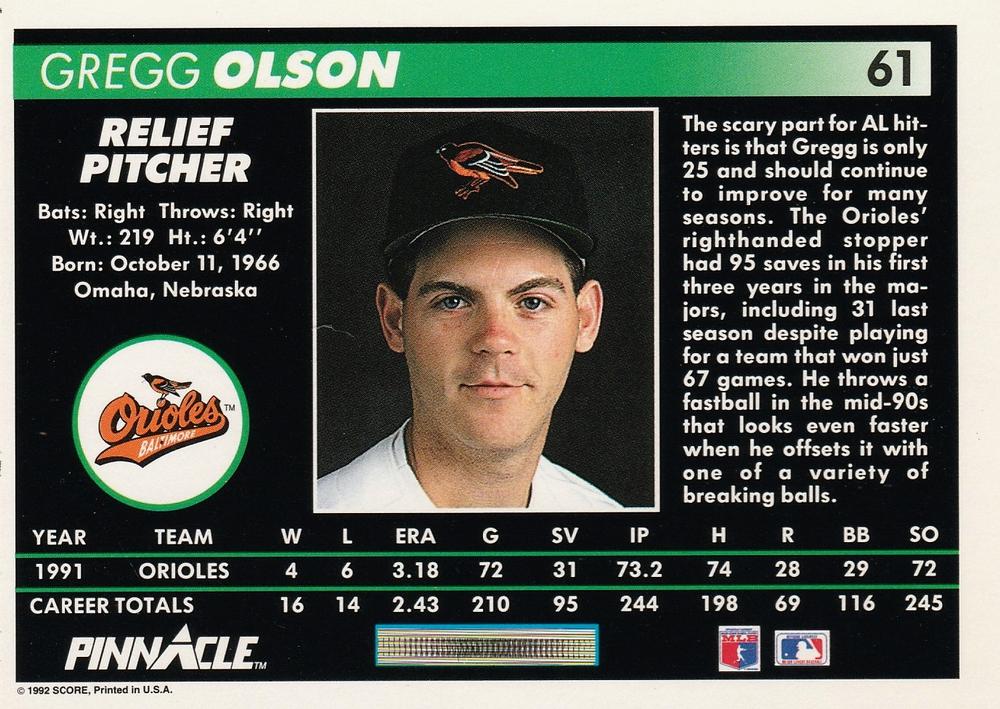 Gregg Olson  baseball card collectible - Main Image 2