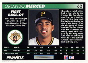 Orlando Merced  baseball card collectible - Main Image 2