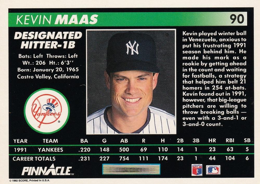 Kevin Maas  baseball card collectible - Main Image 2