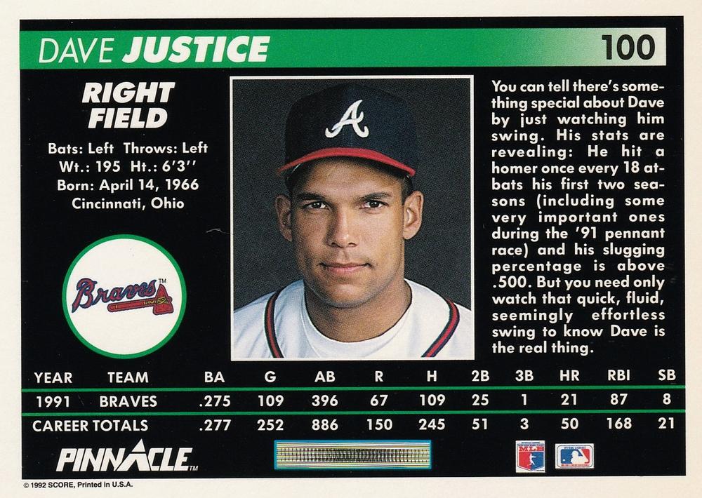 Dave Justice  baseball card collectible - Main Image 2