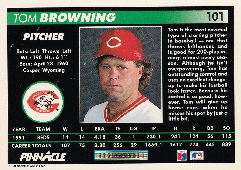 Tom Browning  baseball card collectible - Main Image 2