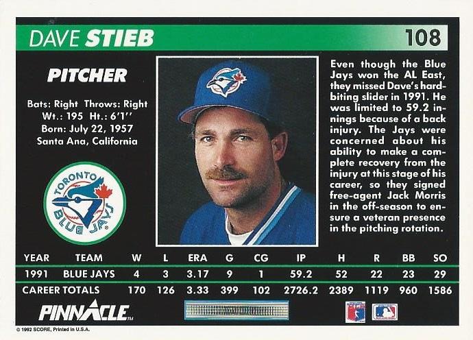 Dave Stieb  baseball card collectible - Main Image 2
