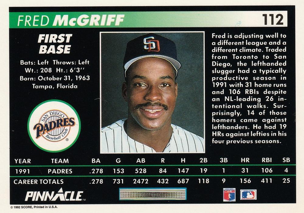 Fred McGriff  baseball card collectible - Main Image 2