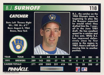 B.J. Surhoff  baseball card collectible - Main Image 2