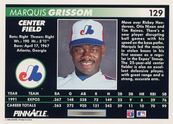 Marquis Grissom  baseball card collectible - Main Image 2