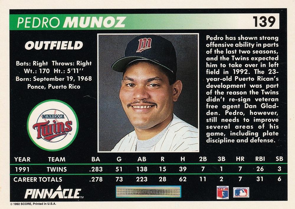 Pedro Munoz  baseball card collectible - Main Image 2