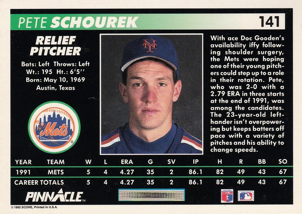 Pete Schourek  baseball card collectible - Main Image 2