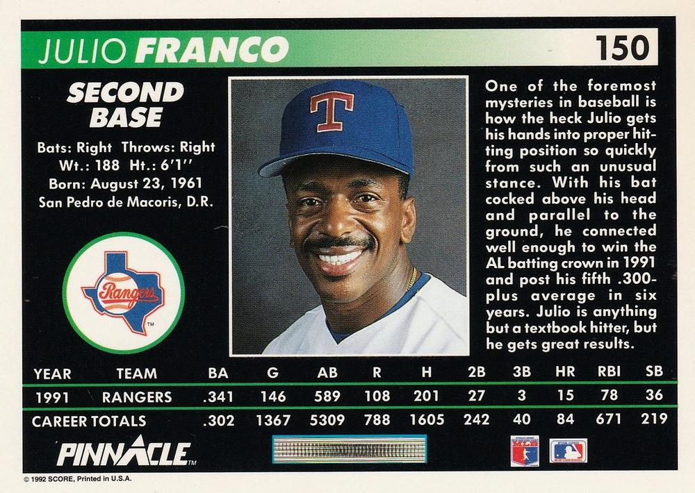 Julio Franco  baseball card collectible - Main Image 2