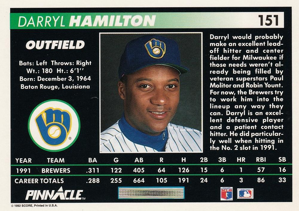 Darryl Hamilton  baseball card collectible - Main Image 2