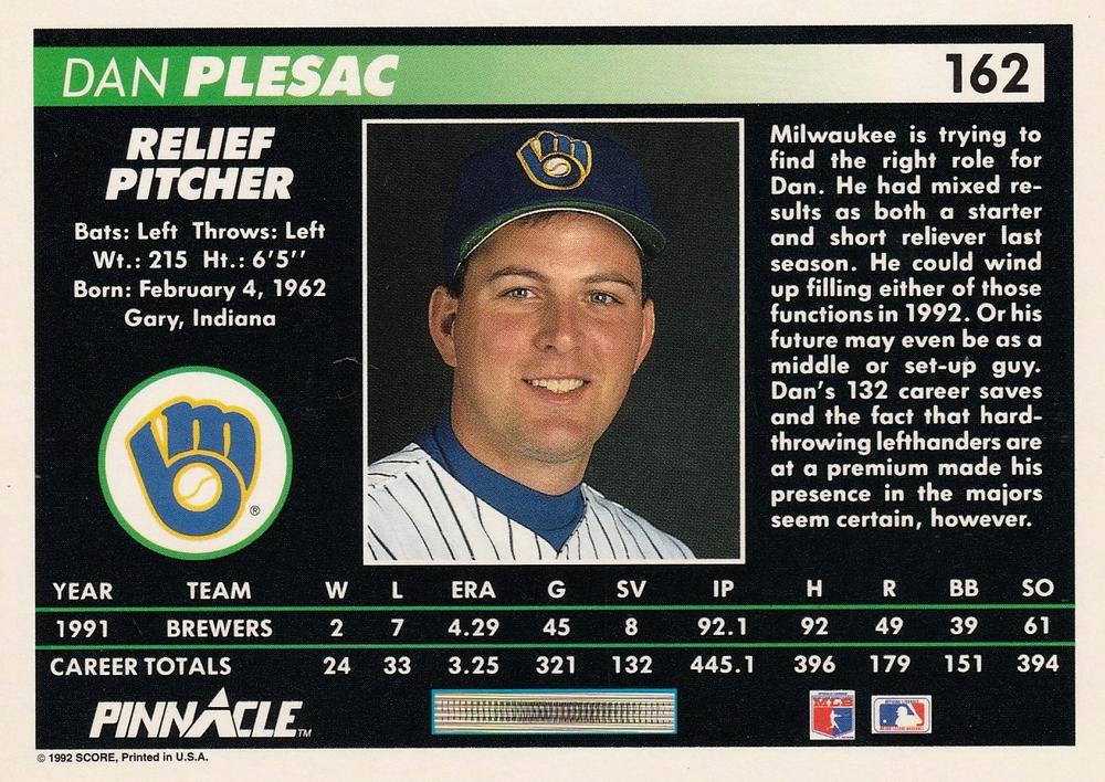 Dan Plesac  baseball card collectible - Main Image 2