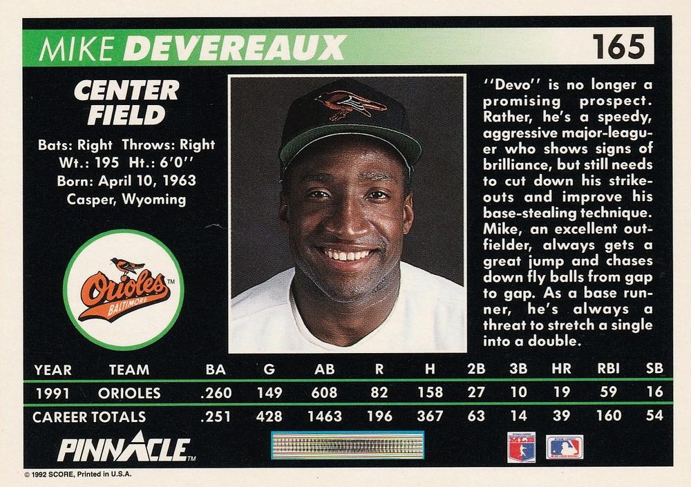 Mike Devereaux  baseball card collectible - Main Image 2