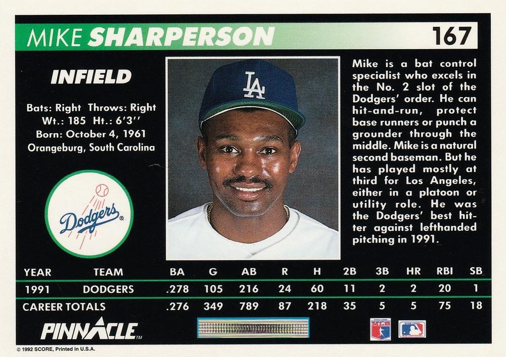Mike Sharperson  baseball card collectible - Main Image 2