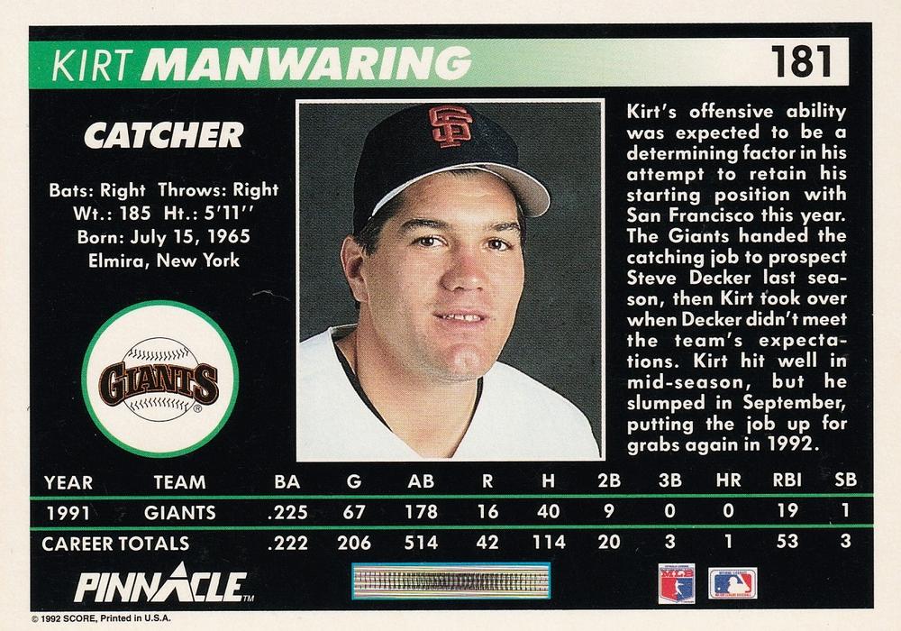 Kirt Manwaring  baseball card collectible - Main Image 2