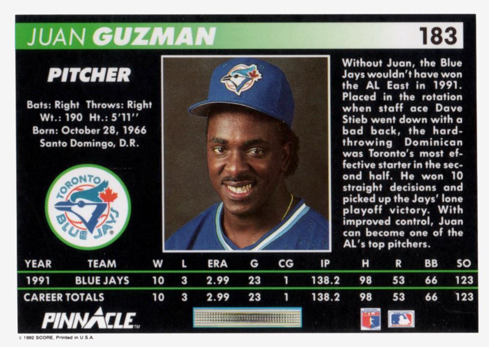 Juan Guzman  baseball card collectible - Main Image 2