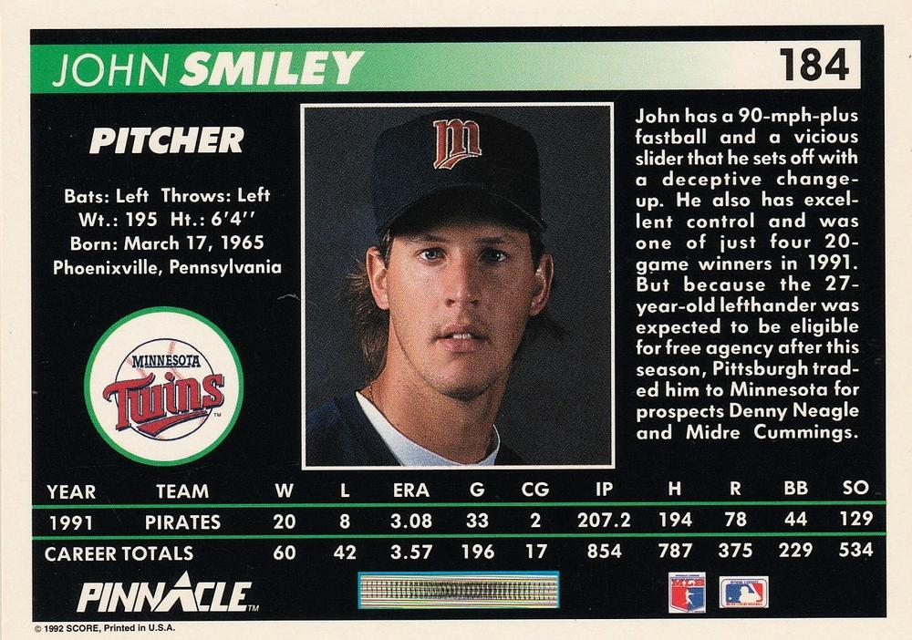 John Smiley  baseball card collectible - Main Image 2