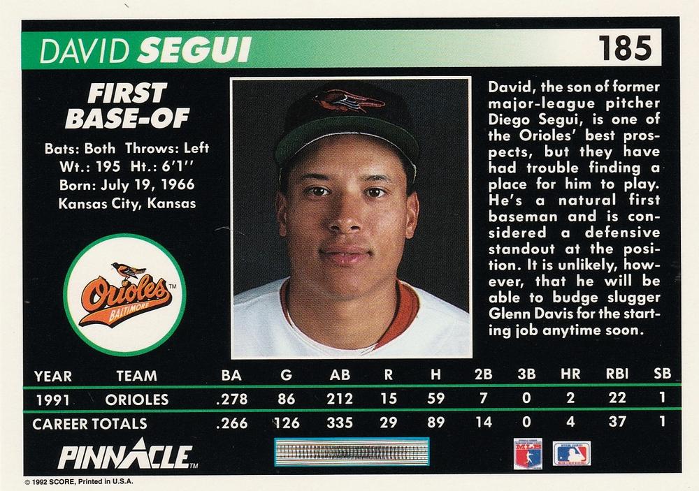 David Segui  baseball card collectible - Main Image 2