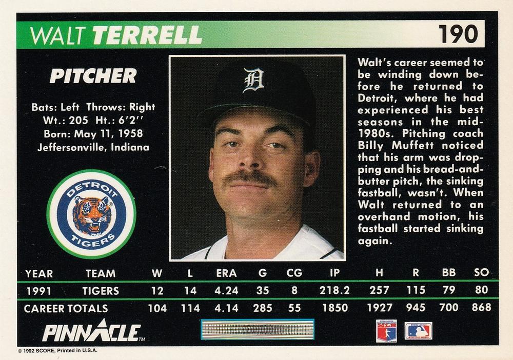 Walt Terrell  baseball card collectible - Main Image 2