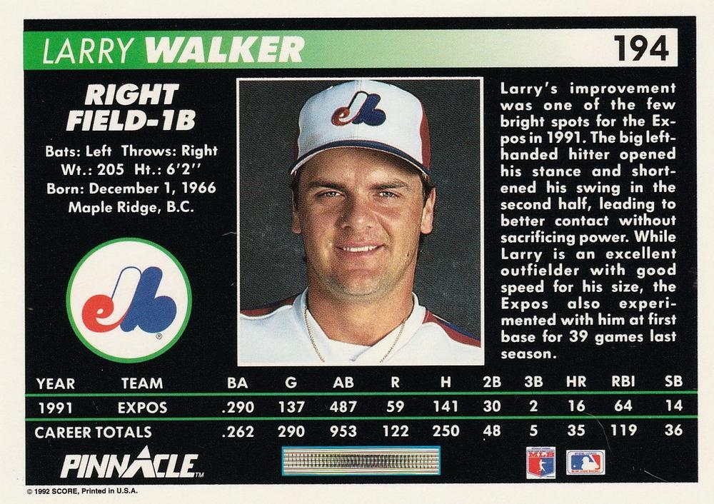 Larry Walker  baseball card collectible - Main Image 2