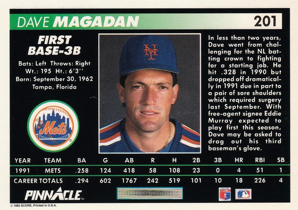 Dave Magadan  baseball card collectible - Main Image 2