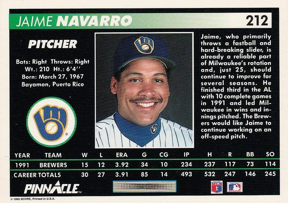 Jaime Navarro  baseball card collectible - Main Image 2