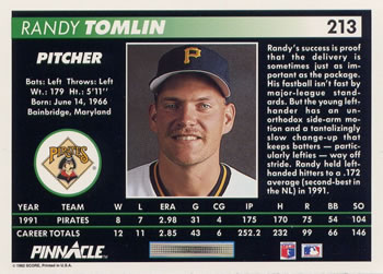 Randy Tomlin  baseball card collectible - Main Image 2
