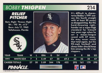 Bobby Thigpen  baseball card collectible - Main Image 2