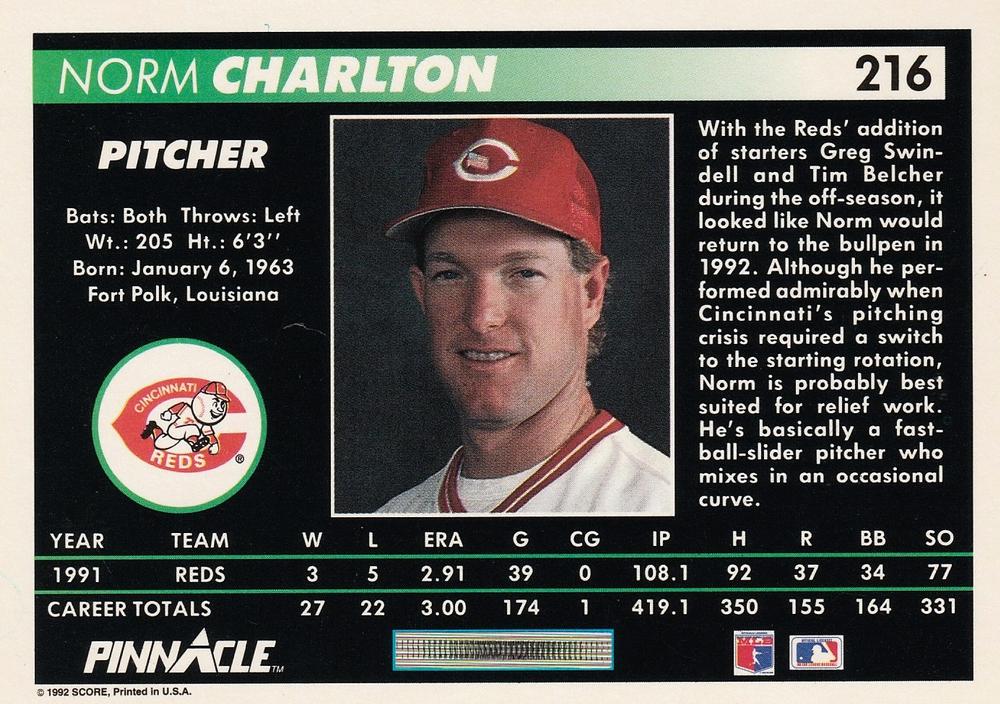Norm Charlton  baseball card collectible - Main Image 2