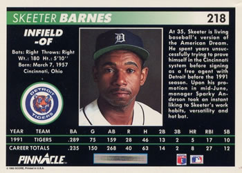 Skeeter Barnes  baseball card collectible - Main Image 2