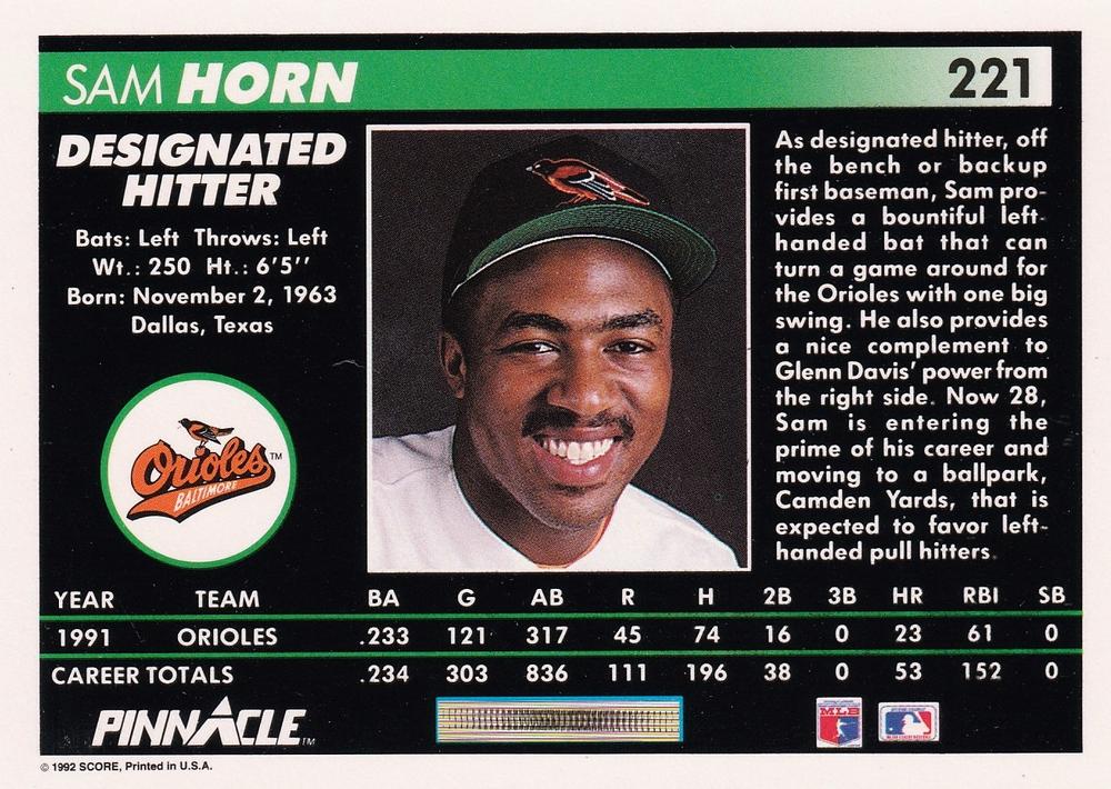 Sam Horn  baseball card collectible - Main Image 2
