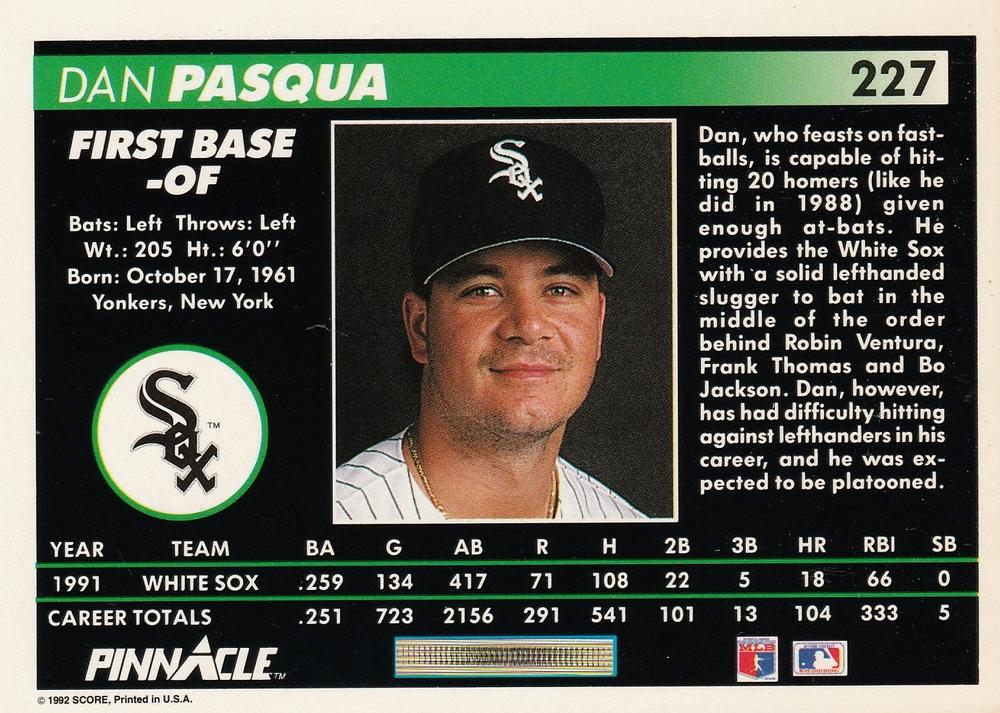 Dan Pasqua  baseball card collectible - Main Image 2