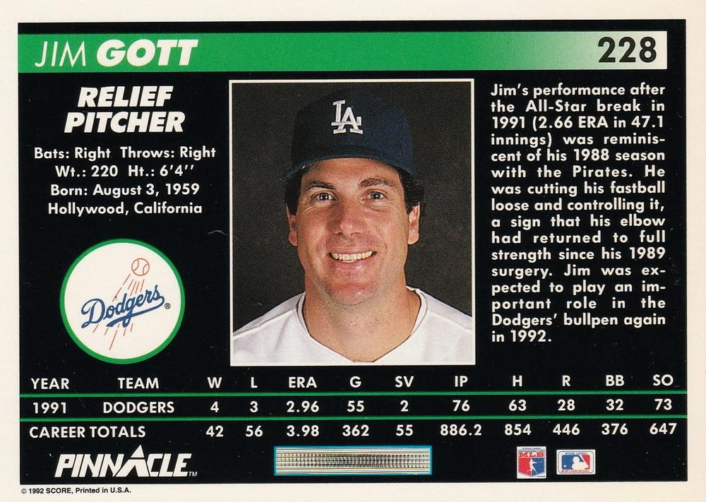 Jim Gott  baseball card collectible - Main Image 2