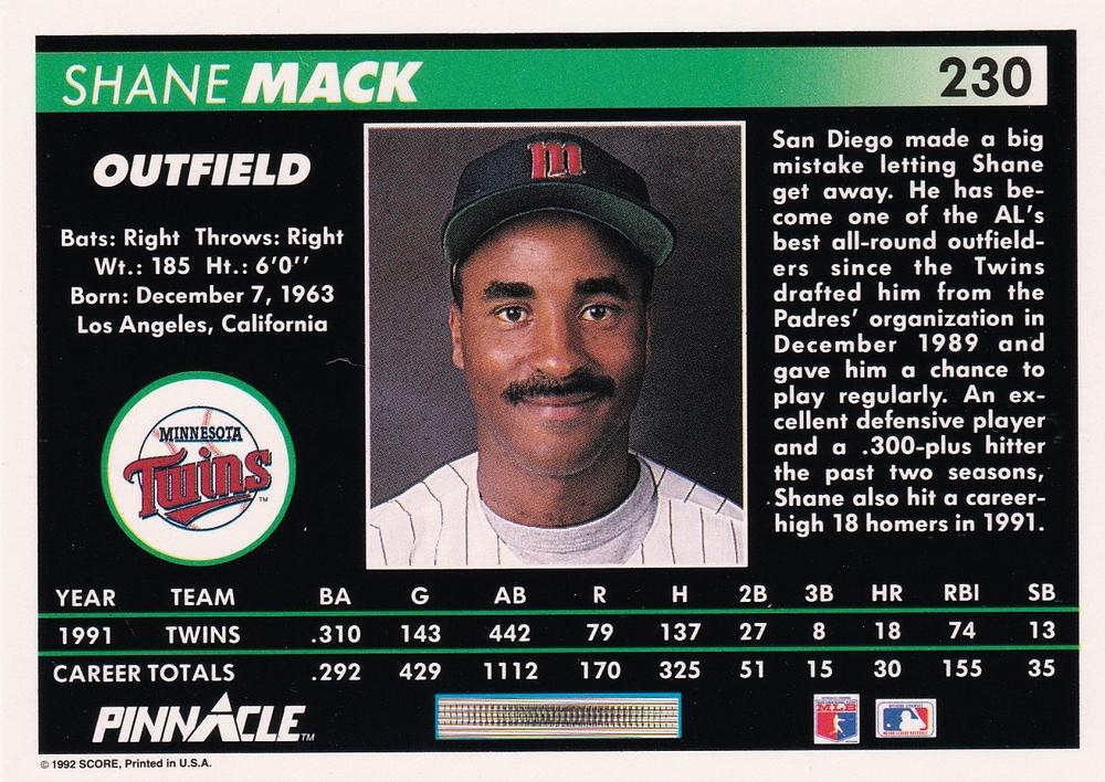 Shane Mack  baseball card collectible - Main Image 2