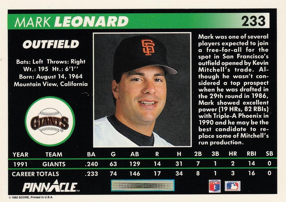Mark Leonard  baseball card collectible - Main Image 2