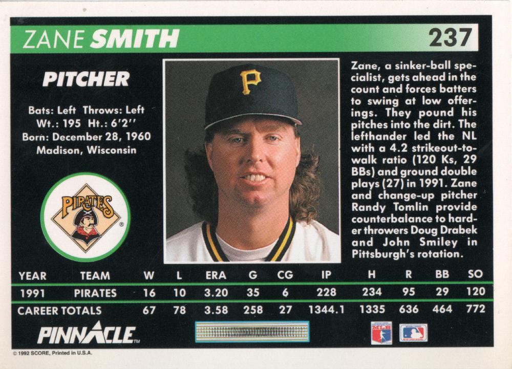 Zane Smith  baseball card collectible - Main Image 2