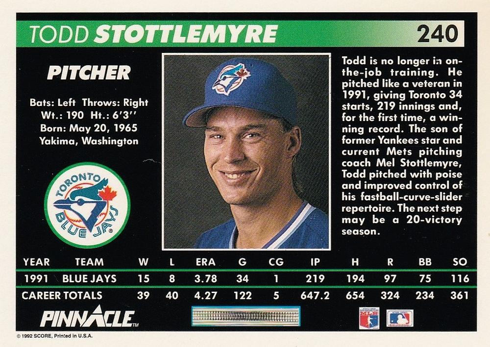 Todd Stottlemyre  baseball card collectible - Main Image 2