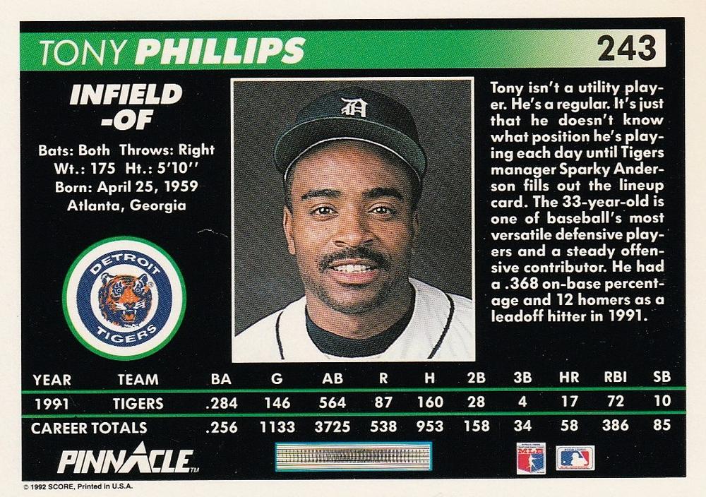 Tony Phillips  baseball card collectible - Main Image 2