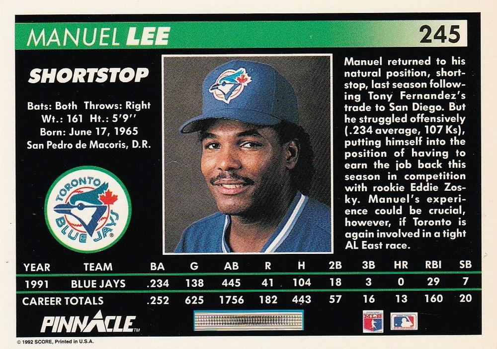 Manuel Lee  baseball card collectible - Main Image 2