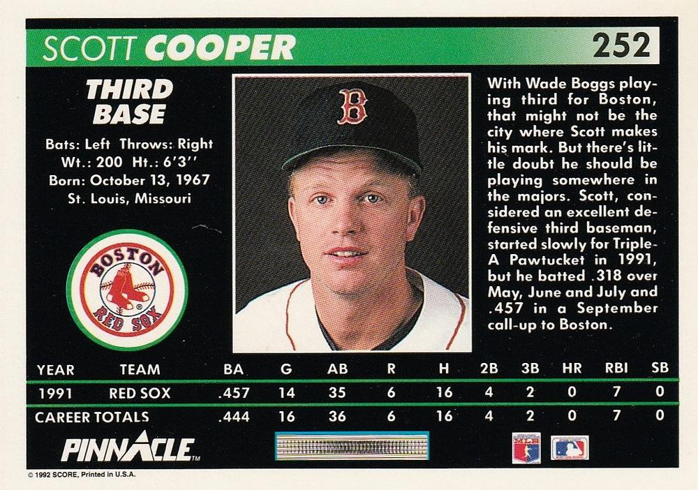 Scott Cooper  baseball card collectible - Main Image 2