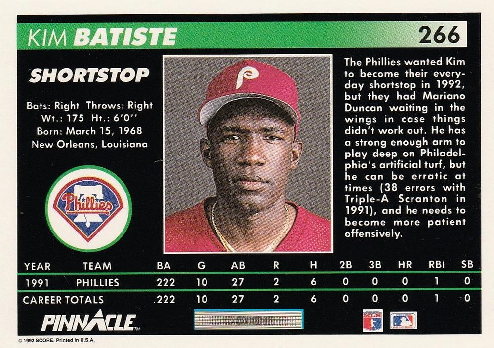 Kim Batiste  baseball card collectible - Main Image 2