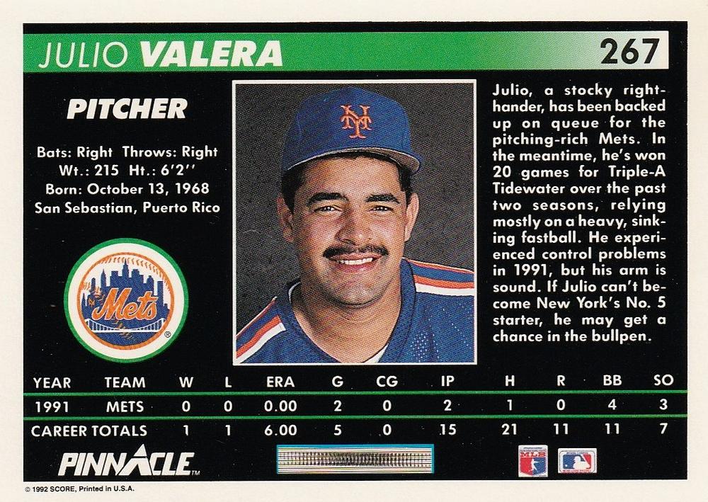 Julio Valera  baseball card collectible - Main Image 2